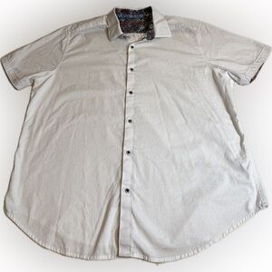 Robert Graham Short Sleeve White Men’s 100% Cotton Design Shirt Flip Cuff 3XL